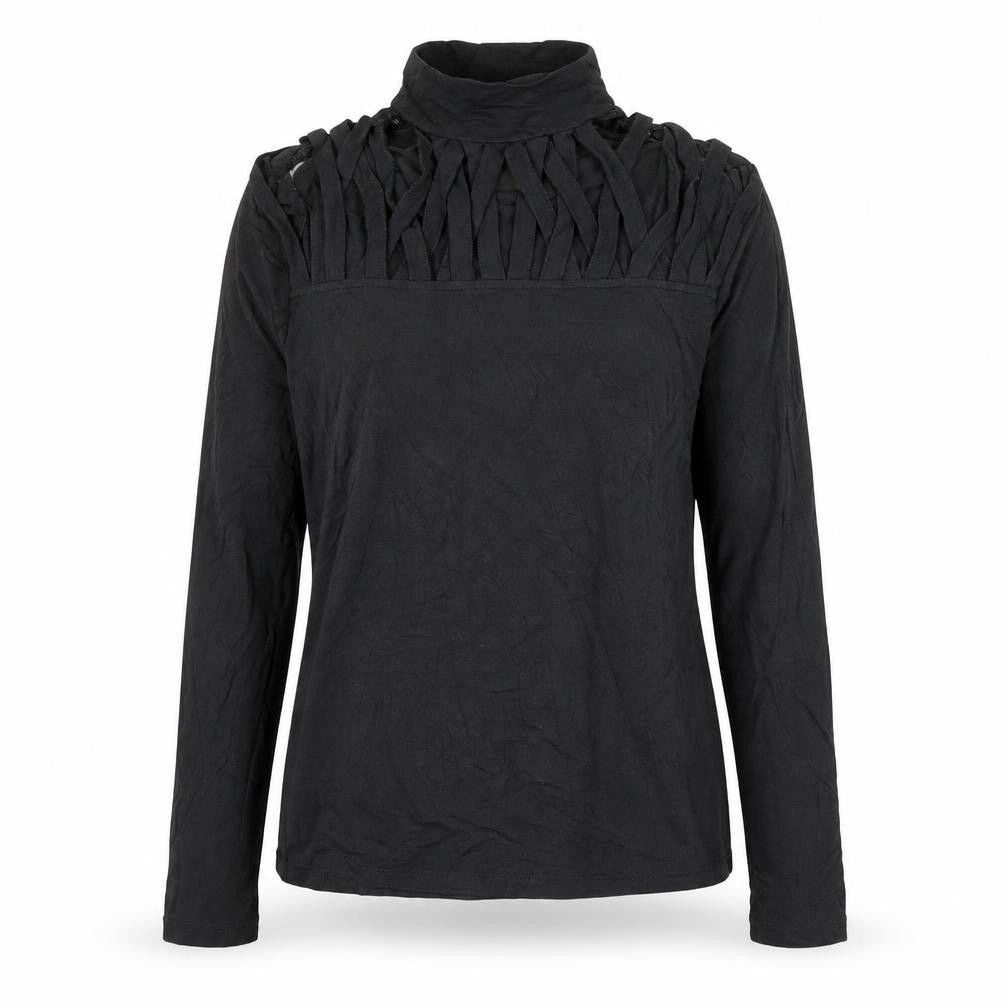 Select Womens Black Long Sleeve Roll Neck Ruffle Top M