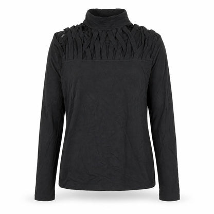 Select Womens Black Long Sleeve Roll Neck Ruffle Top M