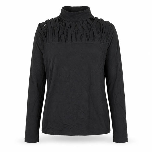Select Womens Black Long Sleeve Roll Neck Ruffle Top M