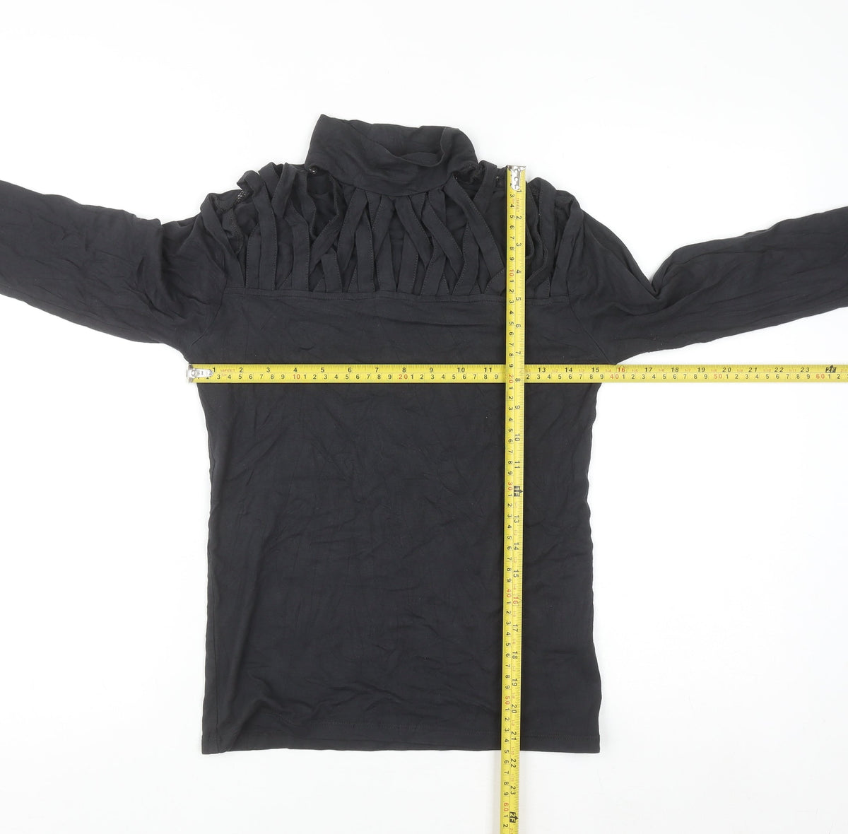 Select Womens Black Long Sleeve Roll Neck Ruffle Top M