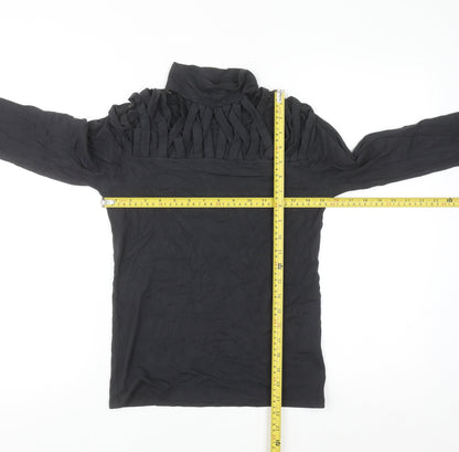 Select Womens Black Long Sleeve Roll Neck Ruffle Top M