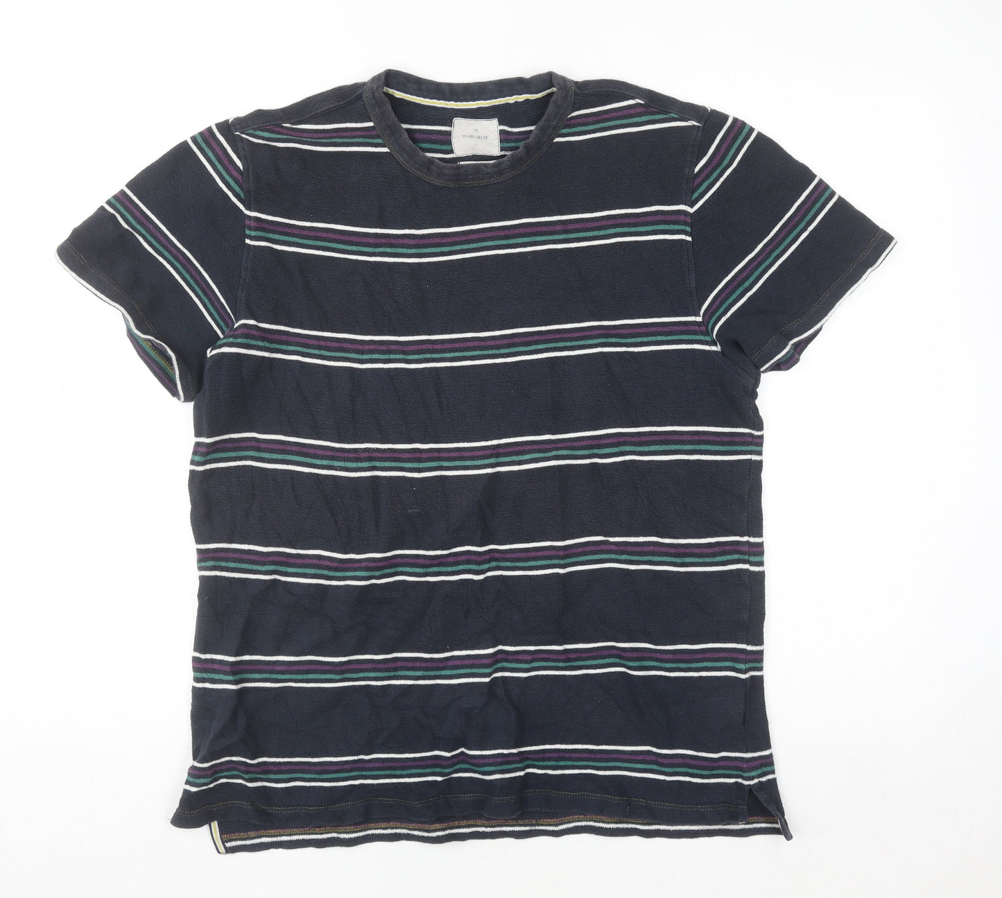 White Stuff Men's Navy Striped Cotton Crew Neck T-Shirt Medium