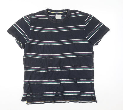 White Stuff Men's Navy Striped Cotton Crew Neck T-Shirt Medium