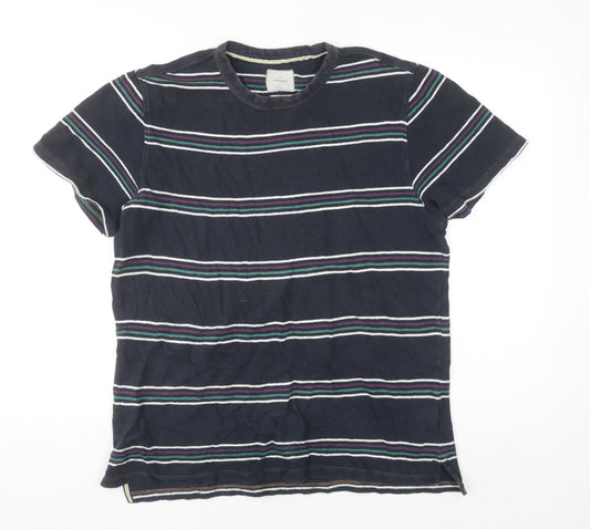White Stuff Men's Navy Striped Cotton Crew Neck T-Shirt Medium