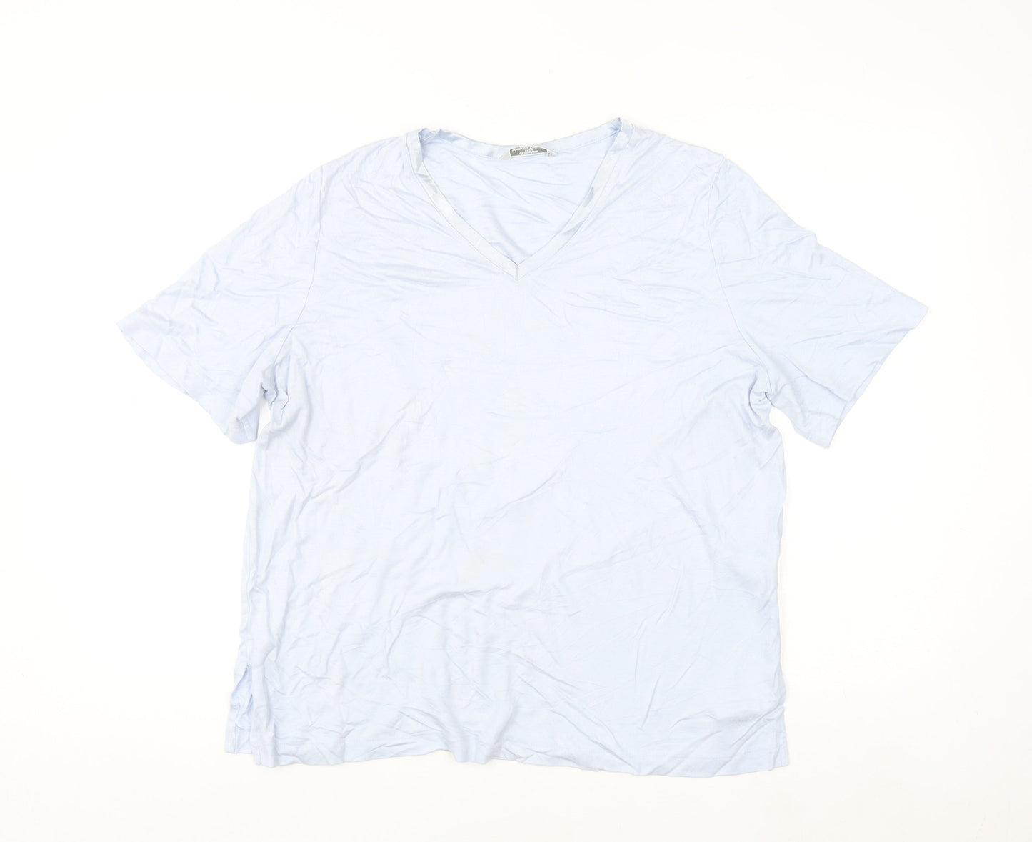 Marks and Spencer Women Blue Viscose V-Neck Short Sleeve T-Shirt Size 18