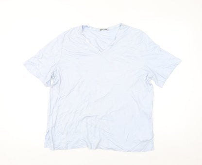 Marks and Spencer Women Blue Viscose V-Neck Short Sleeve T-Shirt Size 18