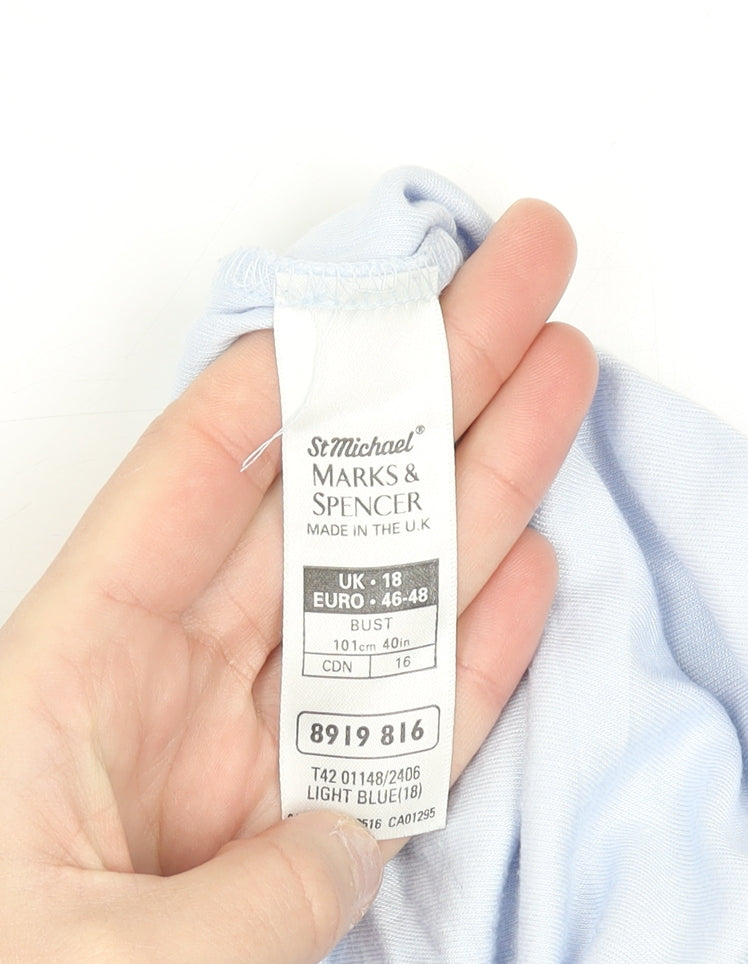 Marks and Spencer Women Blue Viscose V-Neck Short Sleeve T-Shirt Size 18