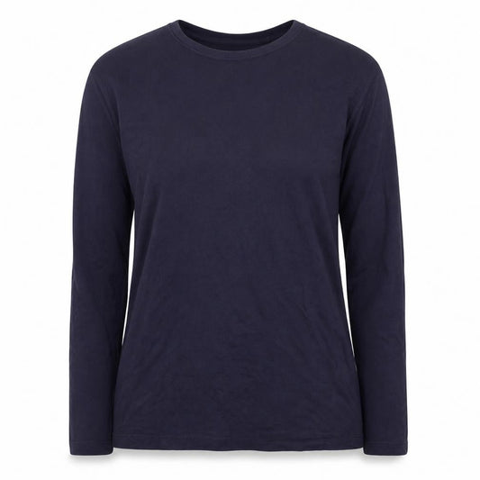 Easy Women's Blue Long Sleeve 100% Cotton Basic T-Shirt Size S