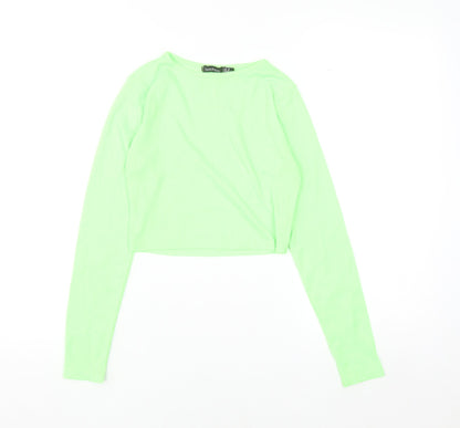 Boohoo Womens Green Cropped Long Sleeve Slim Fit Top Size 10