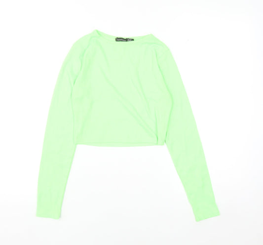 Boohoo Womens Green Cropped Long Sleeve Slim Fit Top Size 10