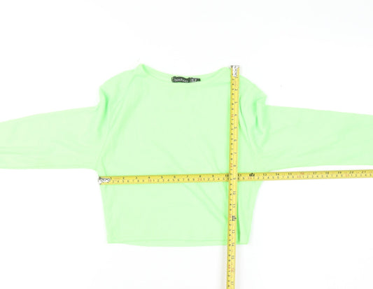 Boohoo Womens Green Cropped Long Sleeve Slim Fit Top Size 10