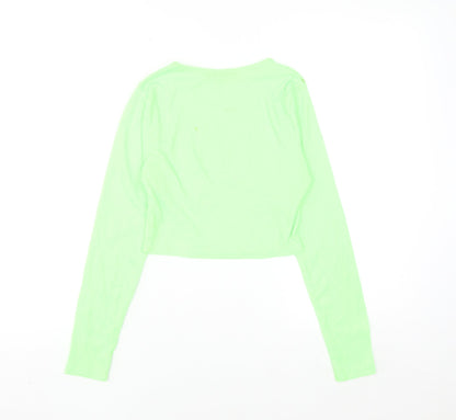 Boohoo Womens Green Cropped Long Sleeve Slim Fit Top Size 10