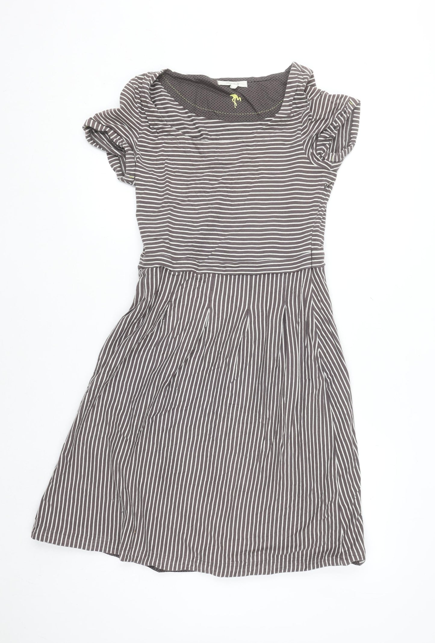 White Stuff Women’s Grey Striped Fit & Flare Cotton Dress Size 10
