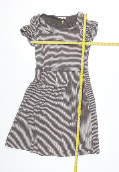 White Stuff Women’s Grey Striped Fit & Flare Cotton Dress Size 10