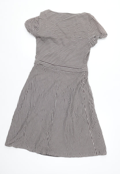 White Stuff Women’s Grey Striped Fit & Flare Cotton Dress Size 10