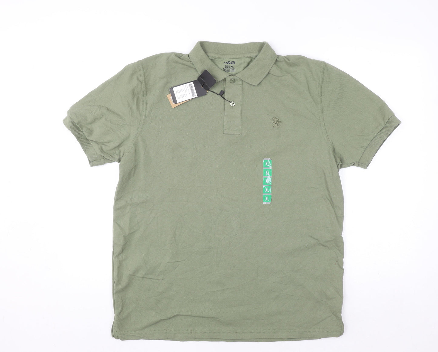 R&B Men’s Green XL Regular Fit Cotton Blend Polo Shirt