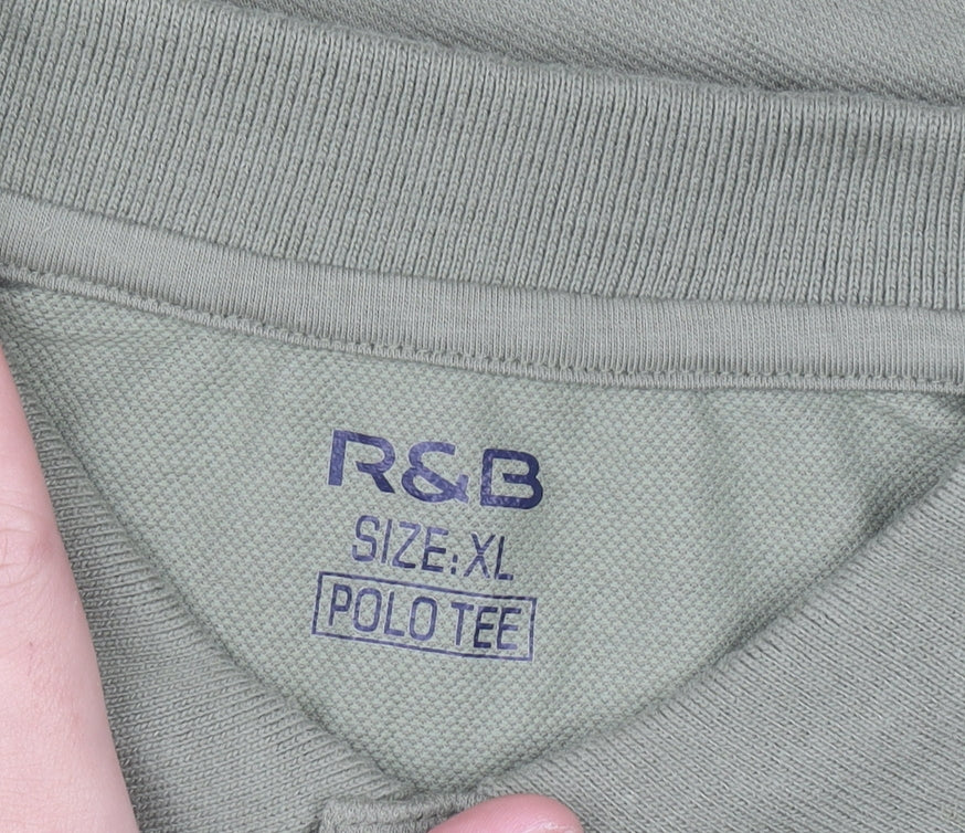 R&B Men’s Green XL Regular Fit Cotton Blend Polo Shirt
