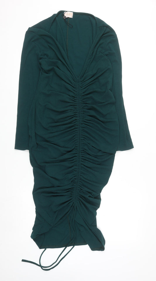 Club L London Women's Green Ruched Bodycon Midi Dress Size 22