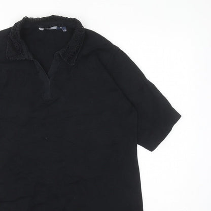 Isle Women Black Blouse Lace Collar Short Sleeve Size 18-20