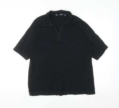 Isle Women Black Blouse Lace Collar Short Sleeve Size 18-20