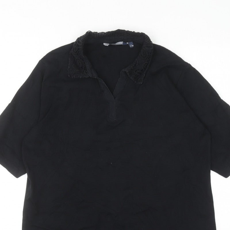 Isle Women Black Blouse Lace Collar Short Sleeve Size 18-20