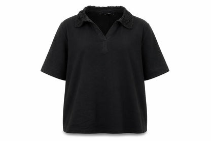 Isle Women Black Blouse Lace Collar Short Sleeve Size 18-20