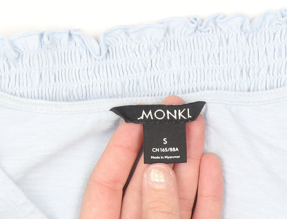 Monki Women's Blue Cropped Puff Sleeve V-Neck Blouse Size S