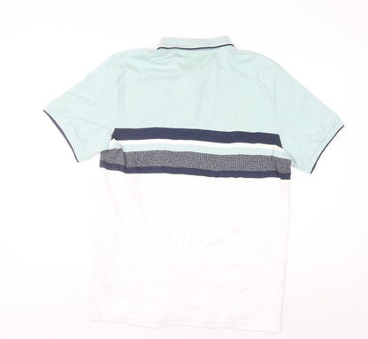 Next Men's Blue Colourblock 1/4 Zip Cotton Polo Shirt Size M Regular Fit