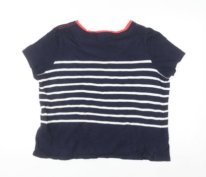 Joules Women's Blue Striped Short Sleeve Cotton T-Shirt Size 18