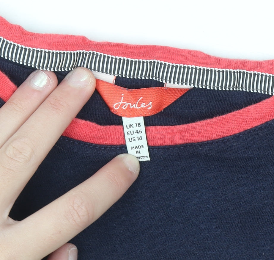 Joules Women's Blue Striped Short Sleeve Cotton T-Shirt Size 18