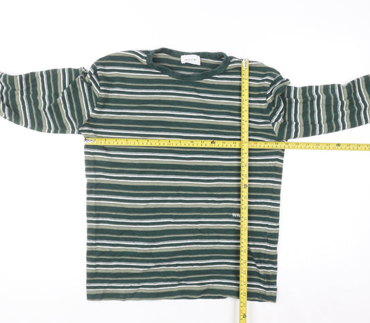 Wood Wood Men's Green Striped Cotton Long Sleeve Pullover Jumper L