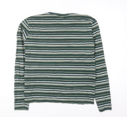 Wood Wood Men's Green Striped Cotton Long Sleeve Pullover Jumper L