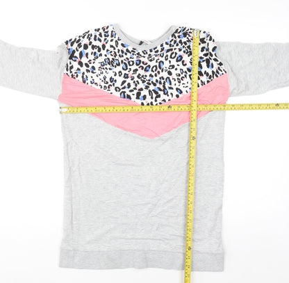 Tu Women Grey Animal Print Colourblock Pullover Sweatshirt Size 10