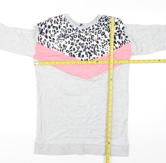 Tu Women Grey Animal Print Colourblock Pullover Sweatshirt Size 10