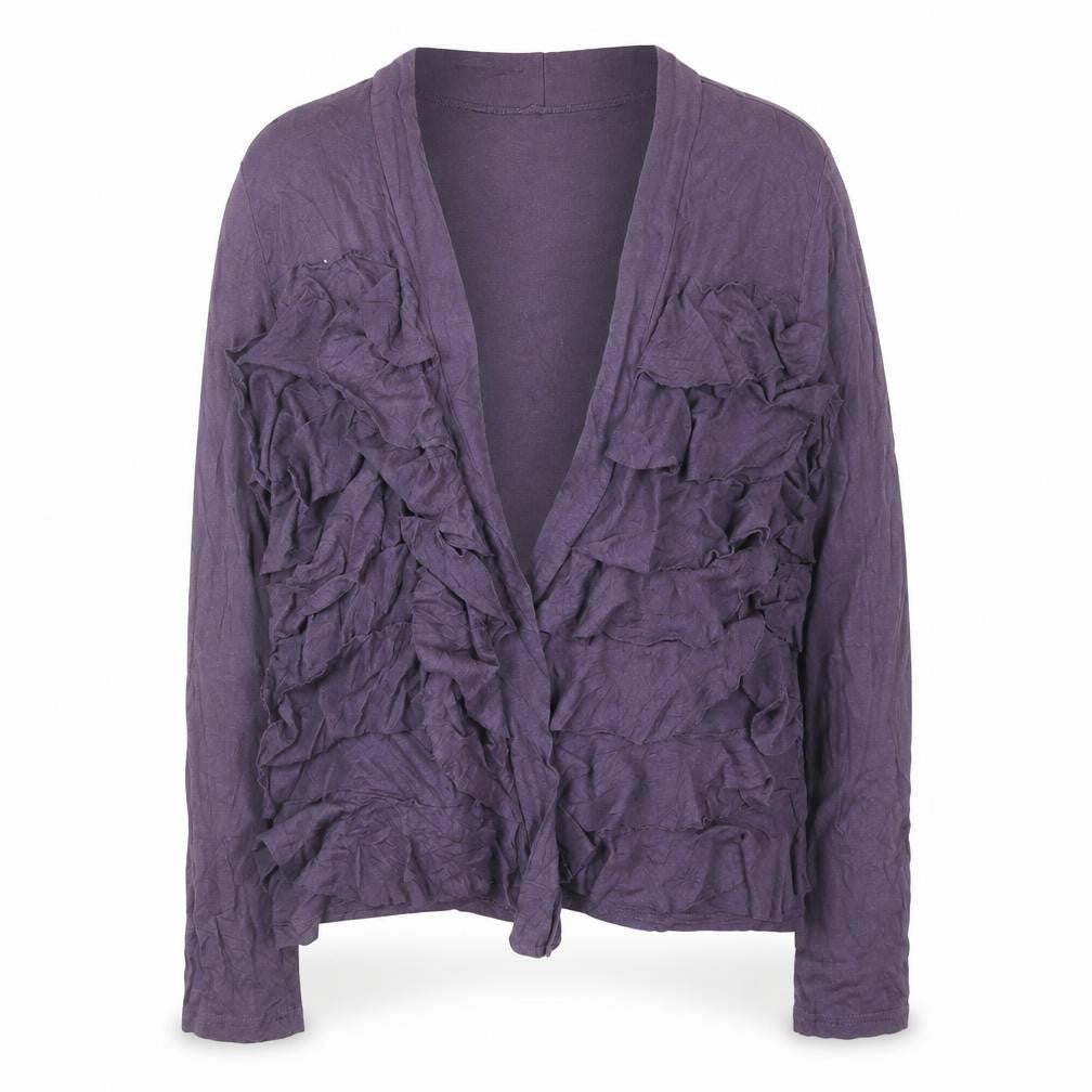 Braintree Womens Purple Cardigan Size 16 Bamboo Cotton Ruffle Open Front
