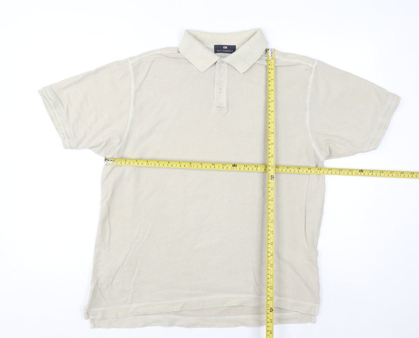 Marks and Spencer Blue Harbour Men's Beige Cotton Polo Shirt Size S