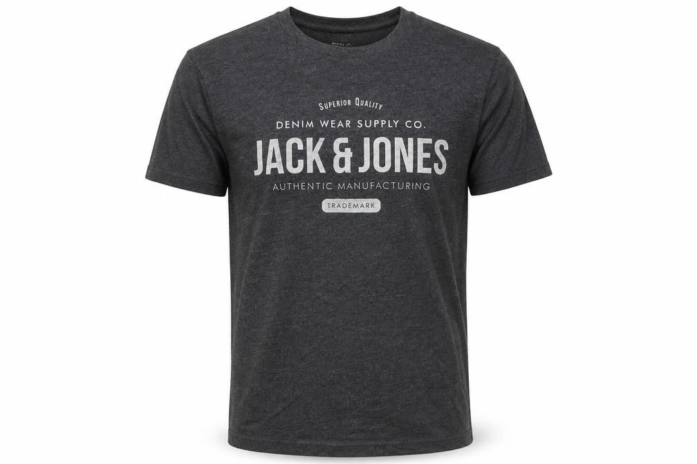 Jack & Jones Men's Charcoal Grey Graphic Print T-Shirt Size L