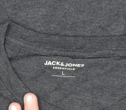 Jack & Jones Men's Charcoal Grey Graphic Print T-Shirt Size L