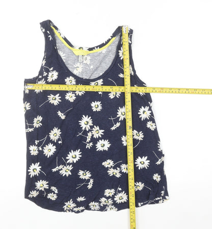 Joules Women's Blue Floral Linen Viscose Tank Top Size 12