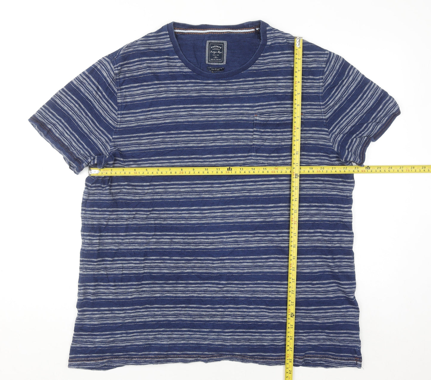 FatFace Men's Blue Striped Crew Neck Cotton Blend T-Shirt XL