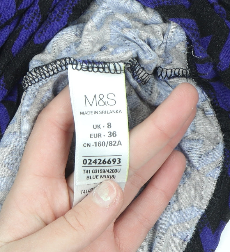 Marks and Spencer Women’s Blue Houndstooth Long Sleeve Blouse UK 8