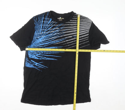 Atlas For Men Black Blue Graphic Print Cotton T-Shirt Size L