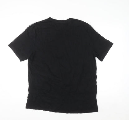 Atlas For Men Black Blue Graphic Print Cotton T-Shirt Size L
