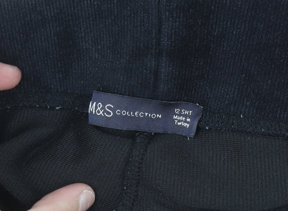 Marks and Spencer Women Black Corduroy Leggings Size 12 Short