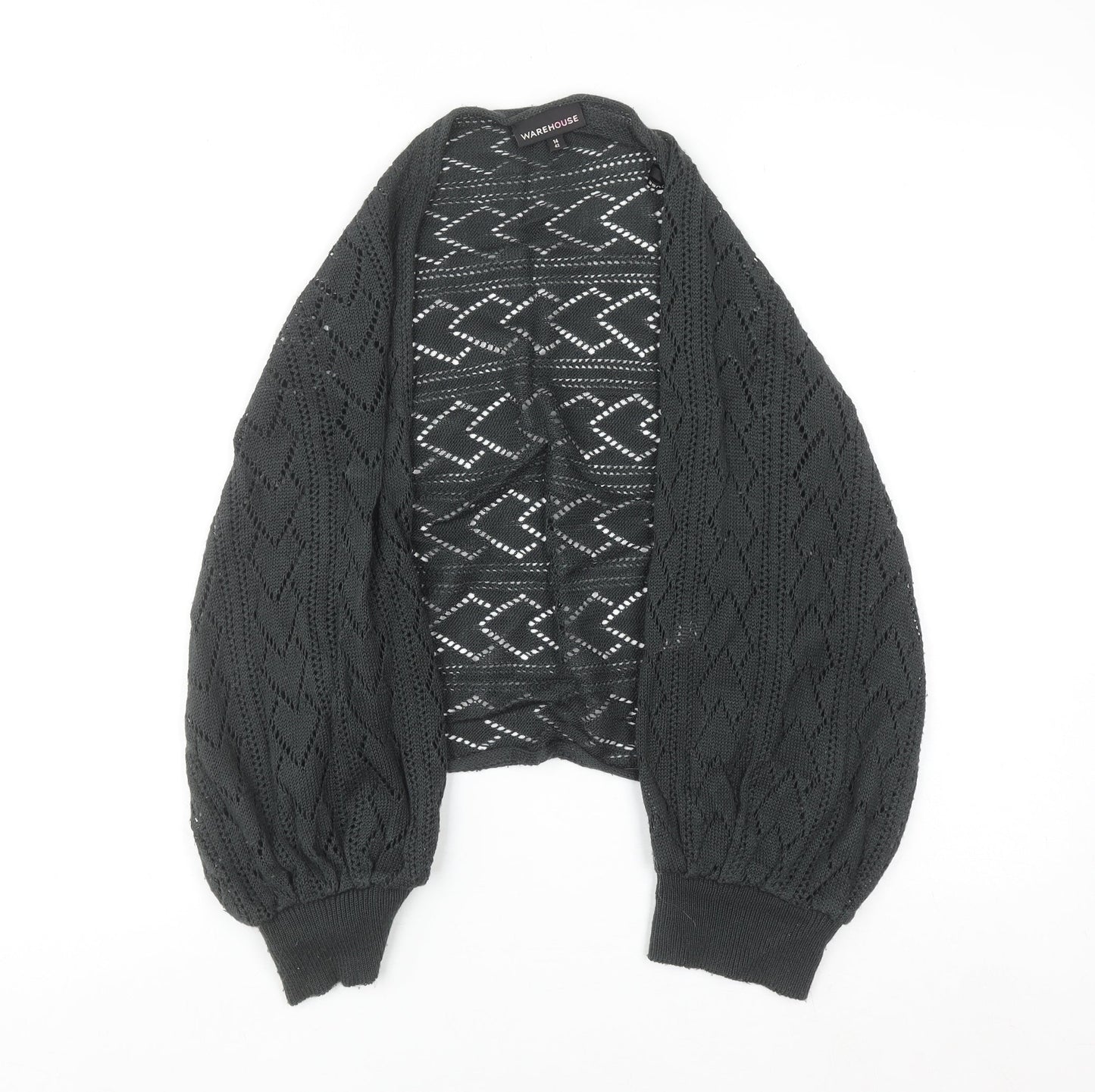 Warehouse Women Black Open Knit Shrug Cardigan UK 14 Acrylic