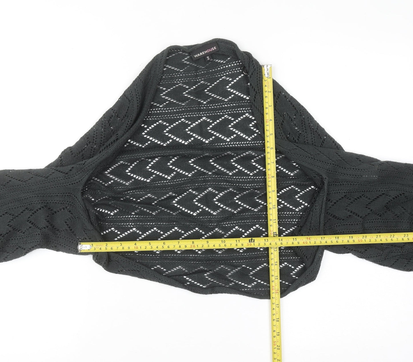Warehouse Women Black Open Knit Shrug Cardigan UK 14 Acrylic