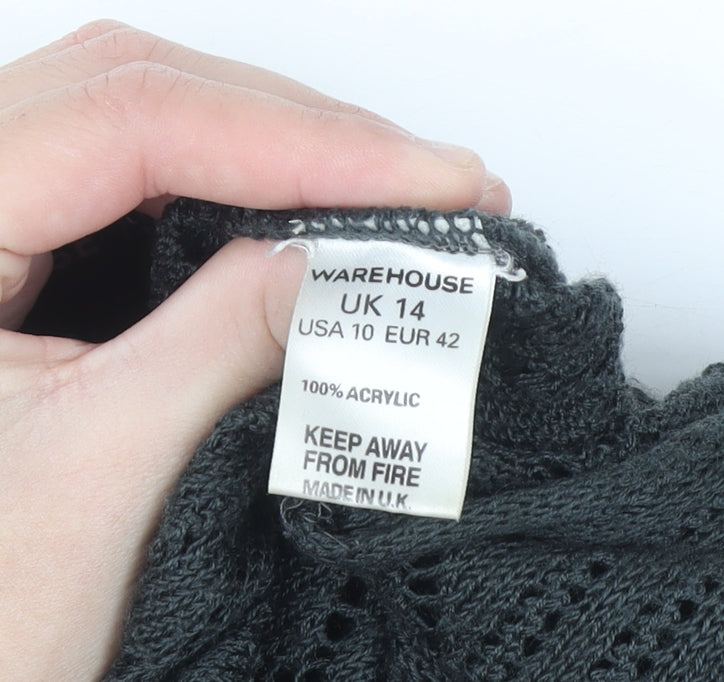 Warehouse Women Black Open Knit Shrug Cardigan UK 14 Acrylic