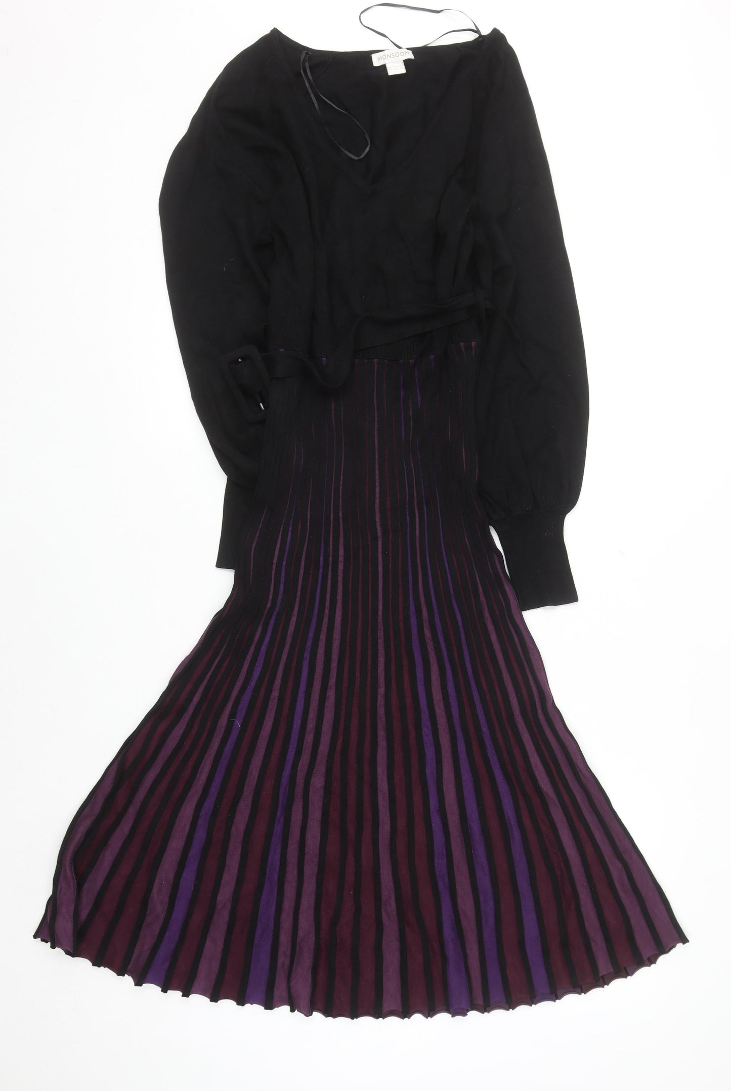 Monsoon Women Black Purple Fit & Flare Midi Dress Size 14