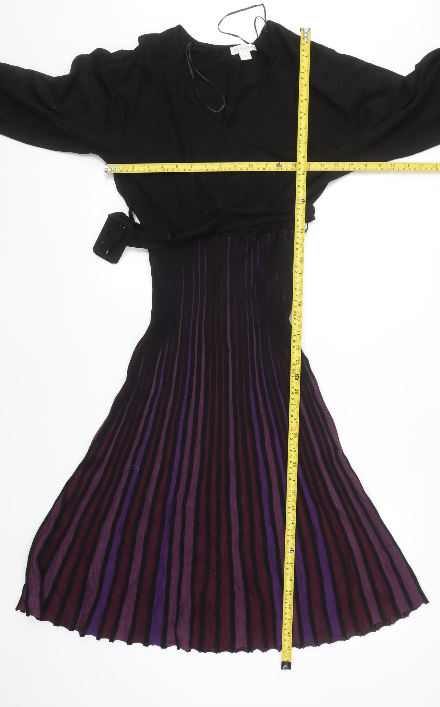 Monsoon Women Black Purple Fit & Flare Midi Dress Size 14