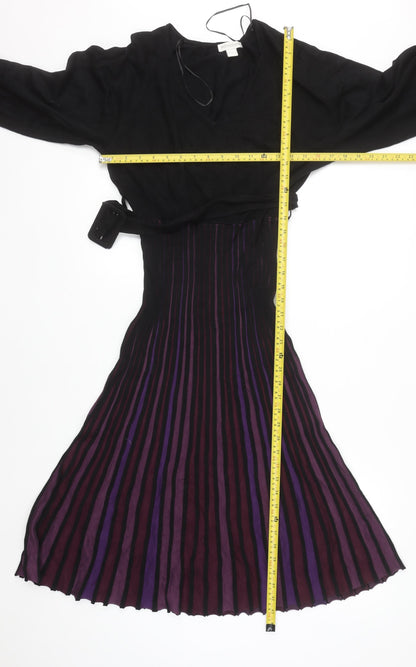 Monsoon Women Black Purple Fit & Flare Midi Dress Size 14